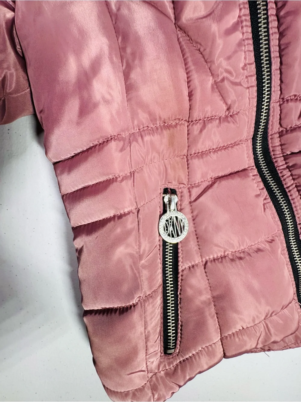 Dkny Pink Girls Puffer Jacket with Faux Fur Hood